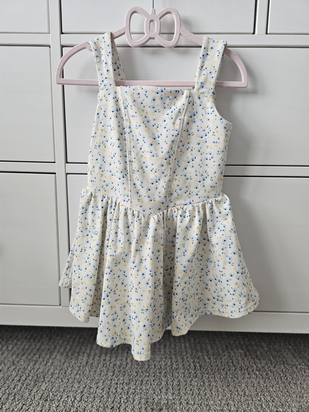 Girls' Cream Floral Sundress with Blue & Yellow Accents